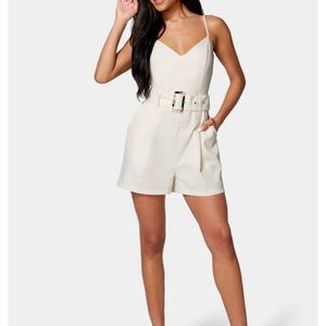 BEBE Cream Linen Romper
